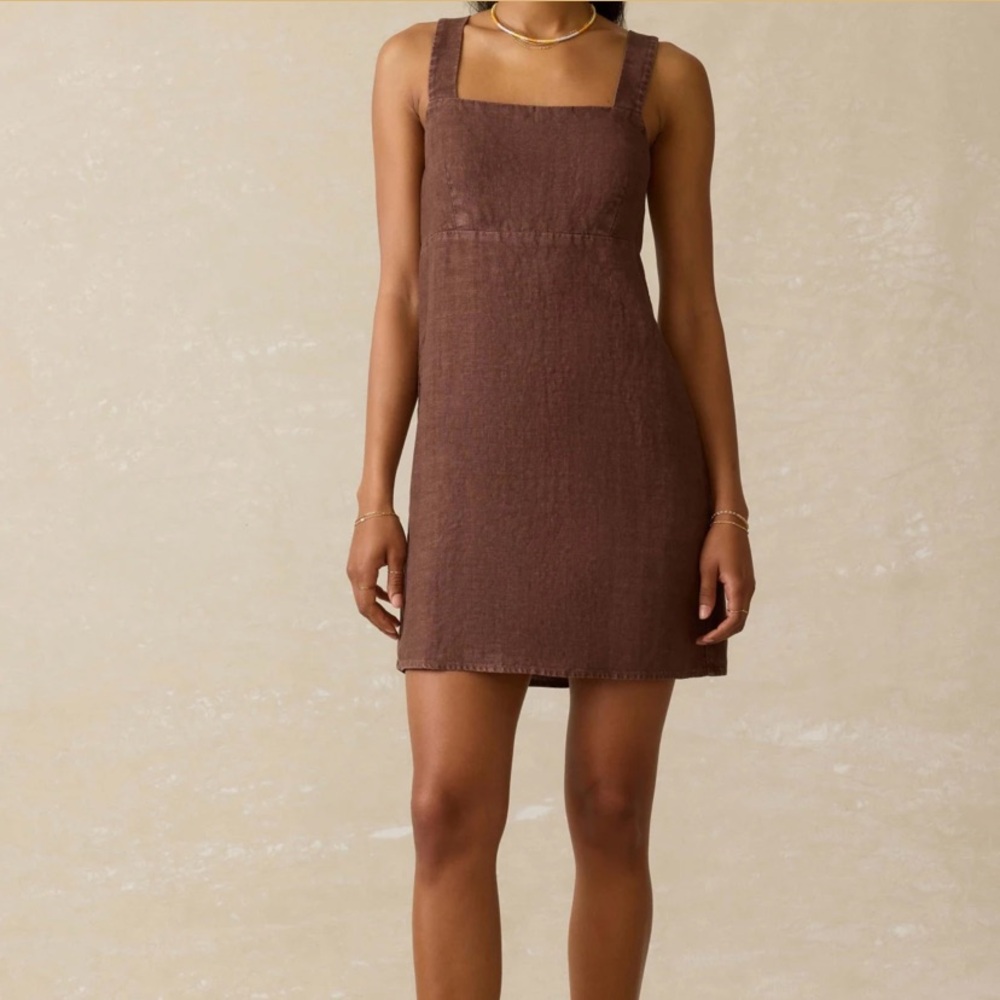 Faherty Cocoa Brown August Linen Mini Dress, Medium - Picture 2 of 15